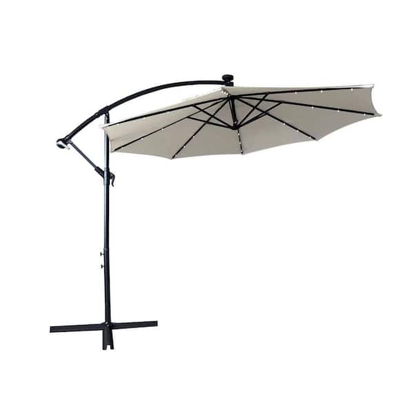Leisuremod Willty 10 ft. Metal Cantilever Solar Tilt Patio Umbrella in Cream