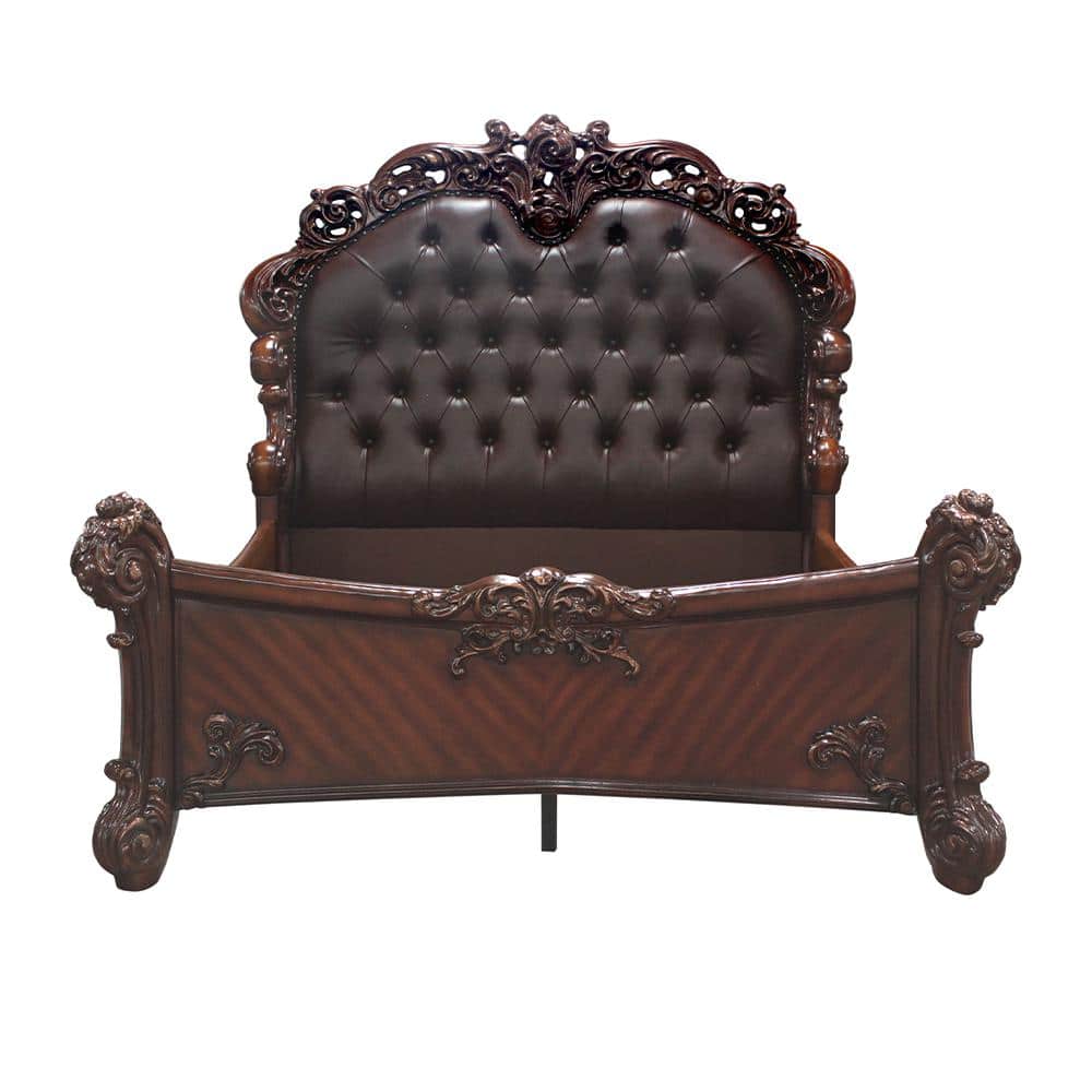 Chantelle Queen Bed with Tufted Faux Leather Headboard in Rose Gold and White