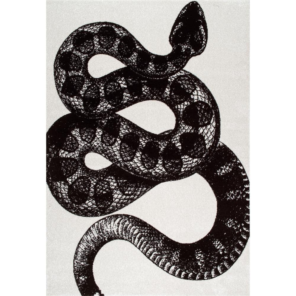 Serpent Charmer Black and White Synthetic Area Rug, 3' x 5'
