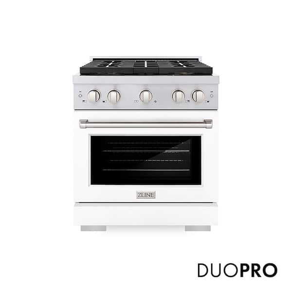 30 in. 4.2 cu. ft. Paramount Gas Range with 4-Burner DuoPro Cooktop and Convection Gas Oven with White Matte Door
