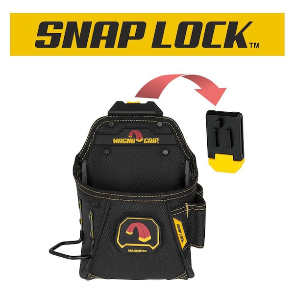 Snap Lock Tradesman Tool Pouch with Magnetic Storage and Heavy-Duty Steel Hammer Loop