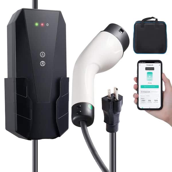 16 Amp 120V/240V Portable EV Charger, 28-ft. Cable, NEMA 6-20P Plug, SAE J1772 Adapter, Home Charging Station