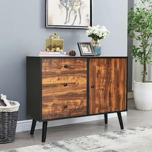 31.5 in. Brown Storage Cabinet with Drawer and Side Cabinet Sideboard Dresser Cupboard