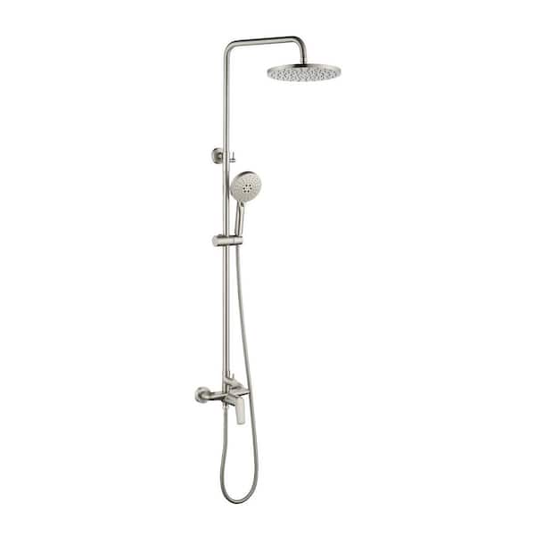 Modern Multifunction 3-Spray Round Wall Bar Shower Kit with Fixed Shower, Hand Shower Dual Shower Head in Brushed Nickel