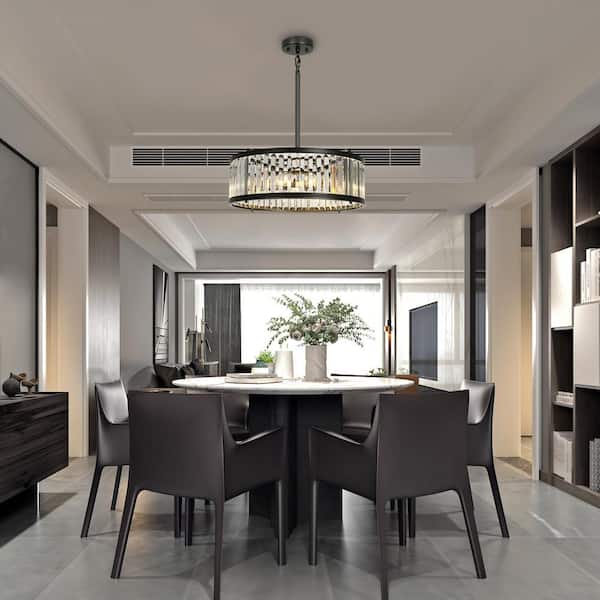 LNC Elvira 6-Light Black Drum Chandelier with Crystal