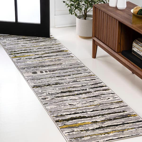 Batten Modern Stripe Gray/Black 2 ft. x 8 ft. Runner Rug