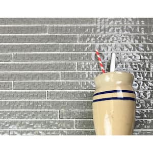 Square Wave Pebble Gray Trim 1 in. x 12 in. Glossy Textured Glass Decorative Wall Tile (15 sq. ft./Case)