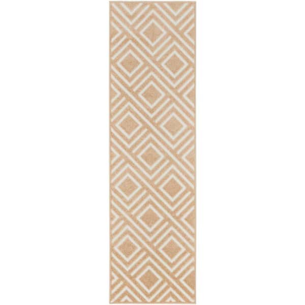 Nourison Casual Taupe 2 ft. x 6 ft. Checker Contemporary Runner Area Rug