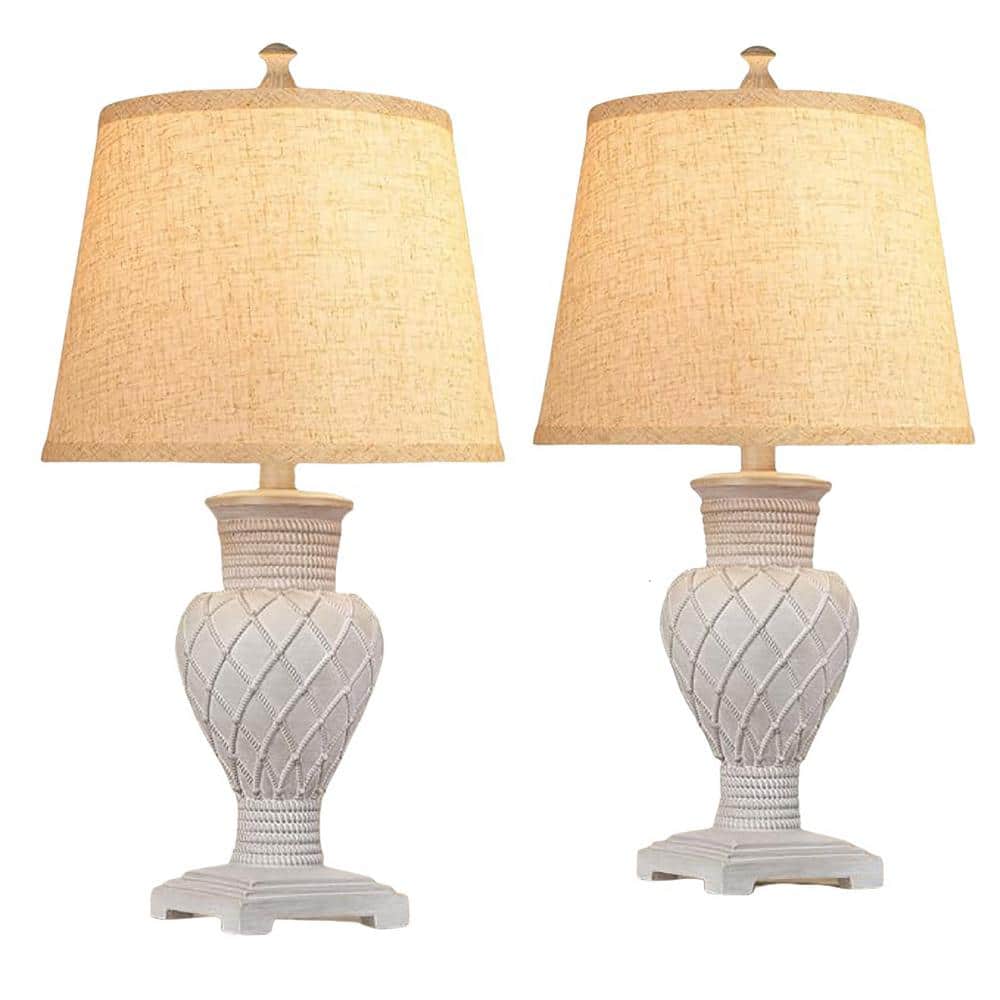 23 in. H White Table Lamp Set of 2, Farmhouse Boho Bedside Lamps with 3-Col