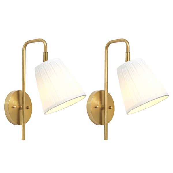 CIPACHO 1-Light Beige Hardwired Swing Arm Wall Lamp with Fabric Shade (Set of 2)