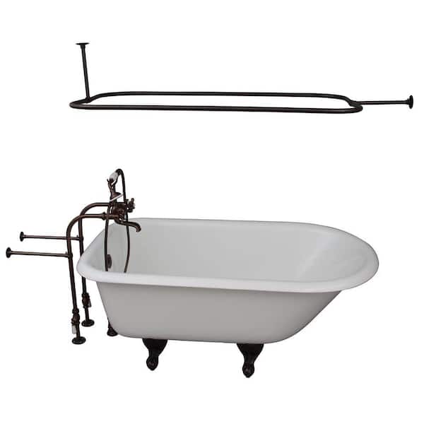 Barclay Products 4.5 ft. Cast Iron Ball and Claw Feet Roll Top Tub in White with Oil Rubbed Bronze Accessories