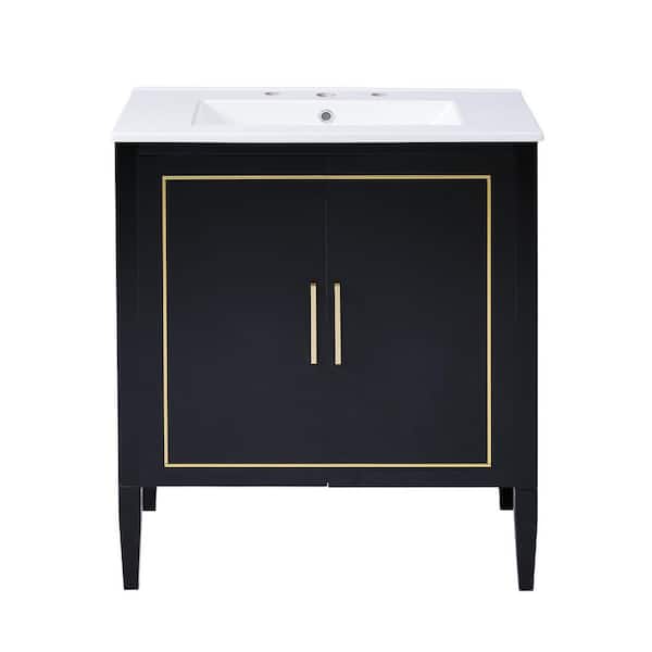 30 in. Single Sink Freestanding Black Bath Vanity with White Ceramic Top Unassembled