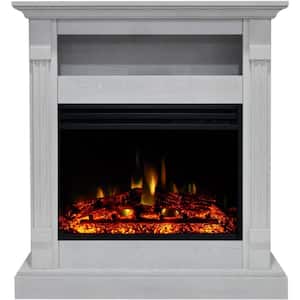 Drexel 33.9 in. Freestanding Electric Fireplace in White with Deep Log Display