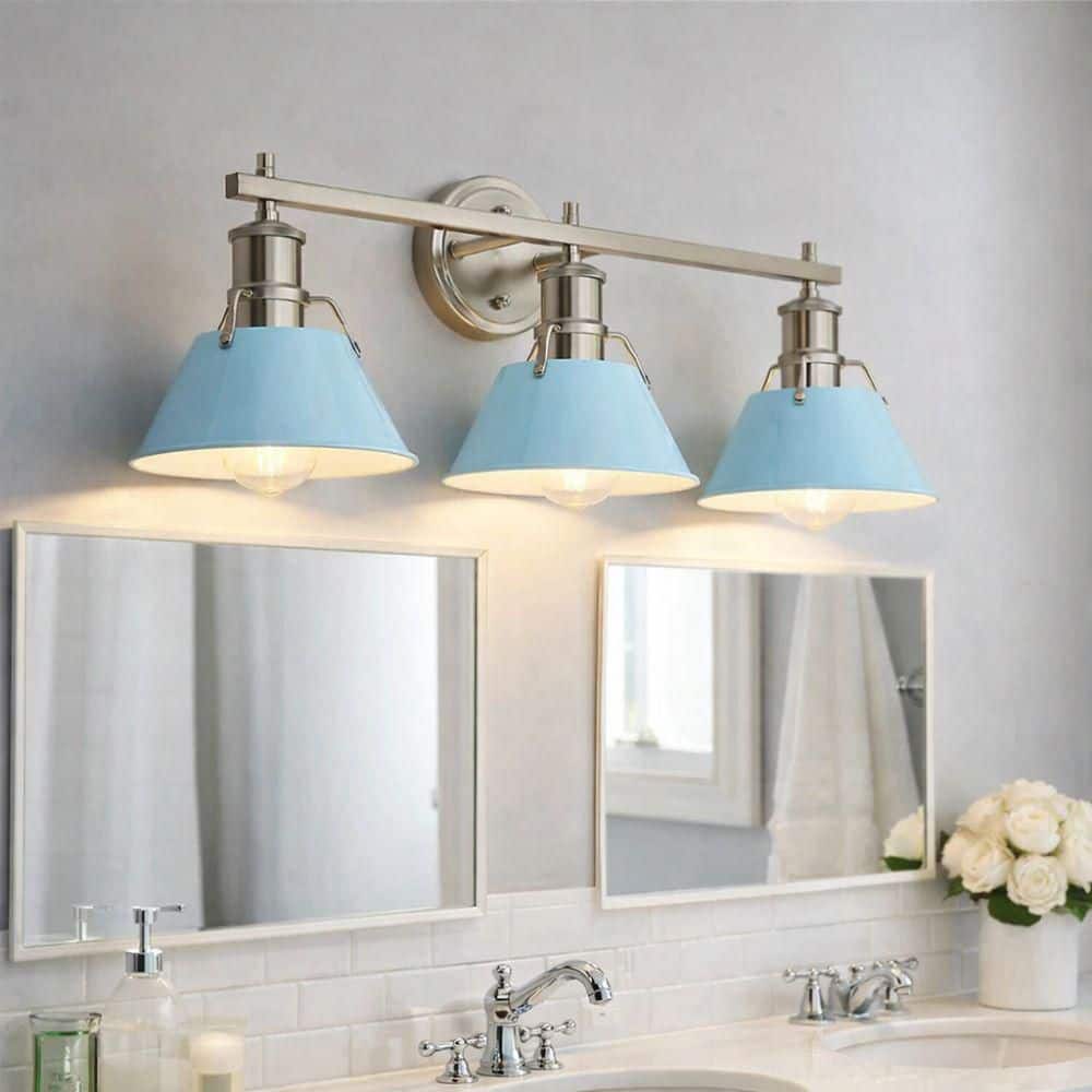 Modern Bathroom 27 in. 3 Lights Brush Nickel Finish Vanity Light with Blue Shade price history on PriceWatchPro