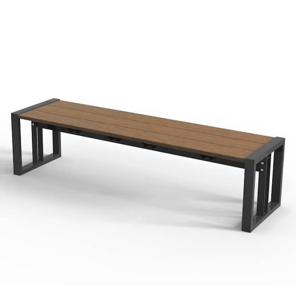 Matte Black Aluminum Frame 70.88 in. Composite Outdoor Garden Bench in Peruvian Teak