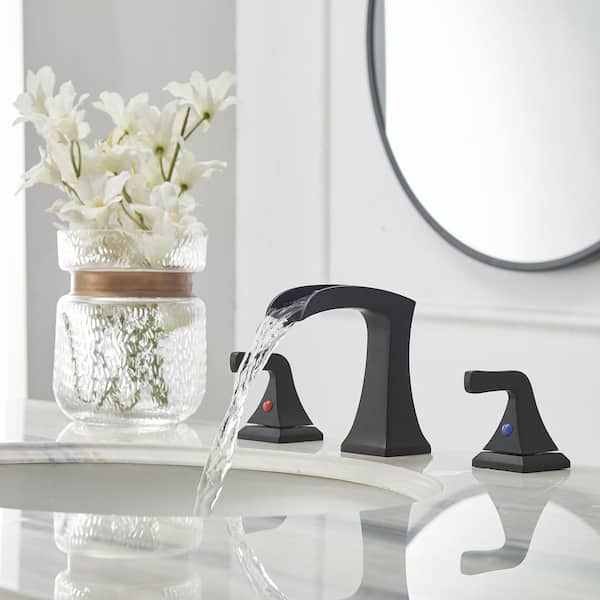 8 in. Widespread Double Handle Bathroom Faucet with Drain Kit Included in Matte Black