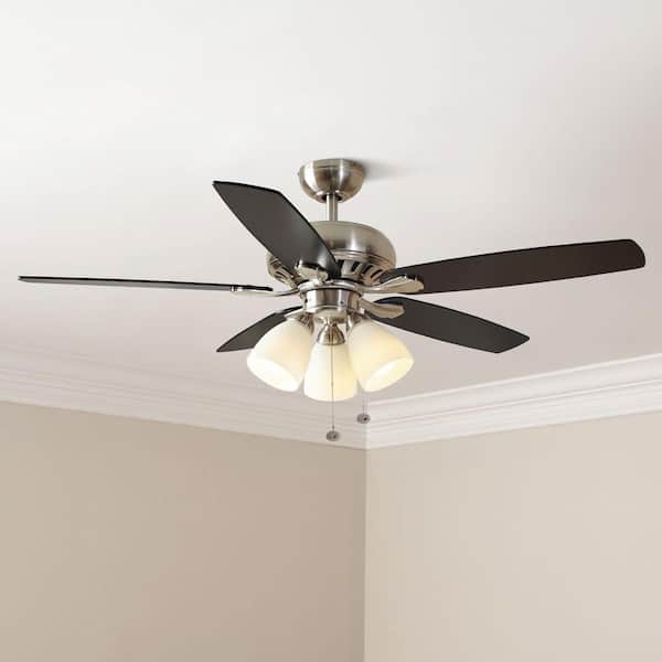 Hampton Bay Rockport 52 In Led Brushed Nickel Ceiling Fan With Light Kit 51750 The Home Depot - Home Depot Ceiling Fans With Lights Brushed Nickel