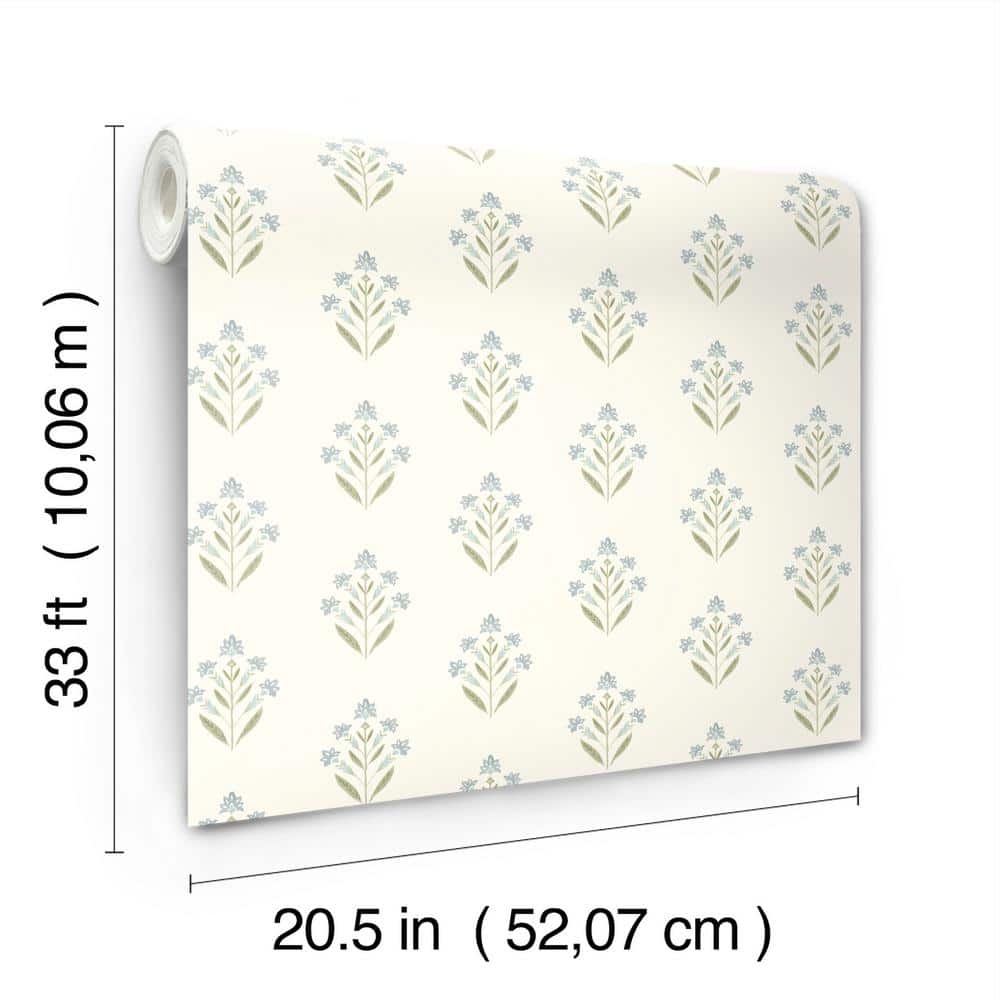 Kova Aquamarine and White Floral Crest Wallpaper