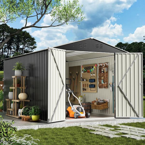 NETAJE 8 ft. W x 12 ft. D Metal Garden Storage Shed with Secure