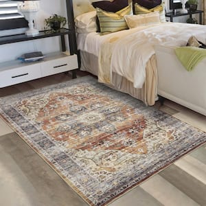 Taupe 8 ft. x 10 ft. Machine Washable Floral Indoor Area Rug