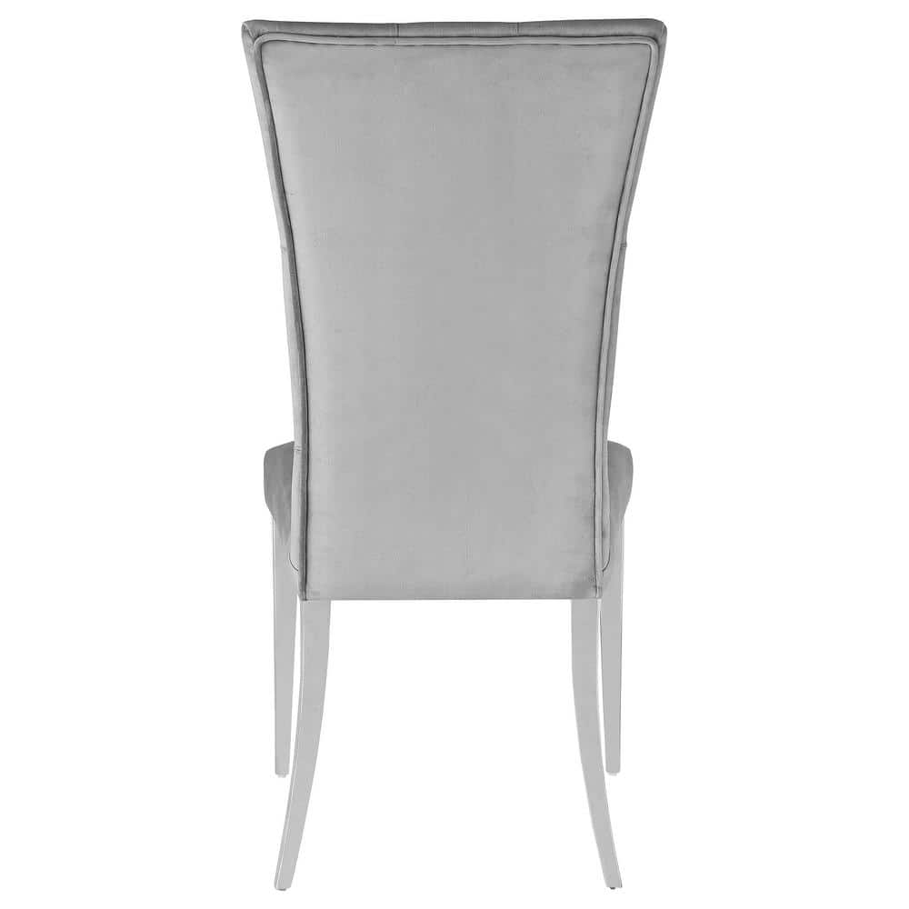 Elegant Grey Velvet Parsons Side Chair with Chrome Metal Legs