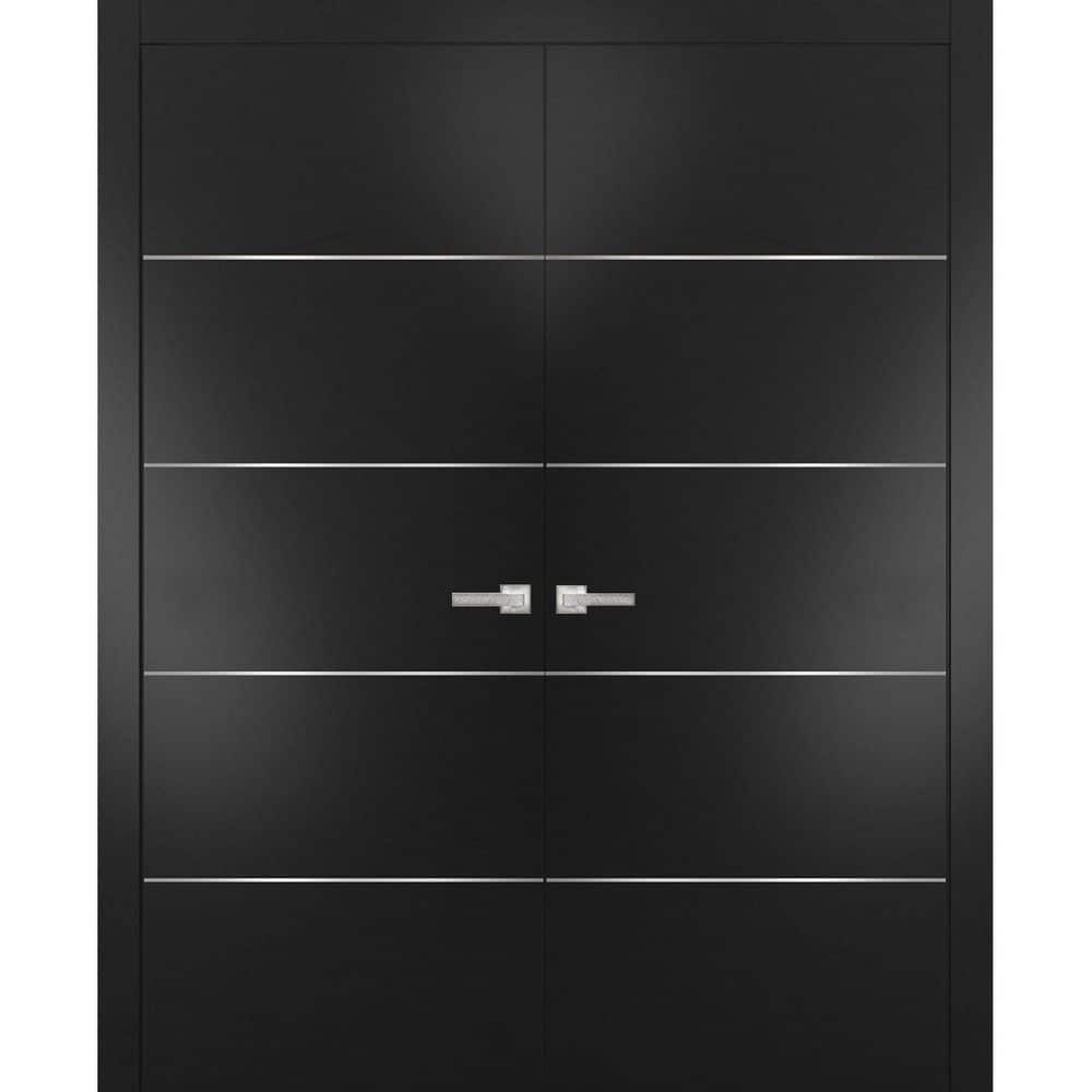 60 in. x 96 in. 2 Panel Black Matte Finished Solid Wood with Honeycomb Sliding Door with Hardware price history on PriceWatchPro