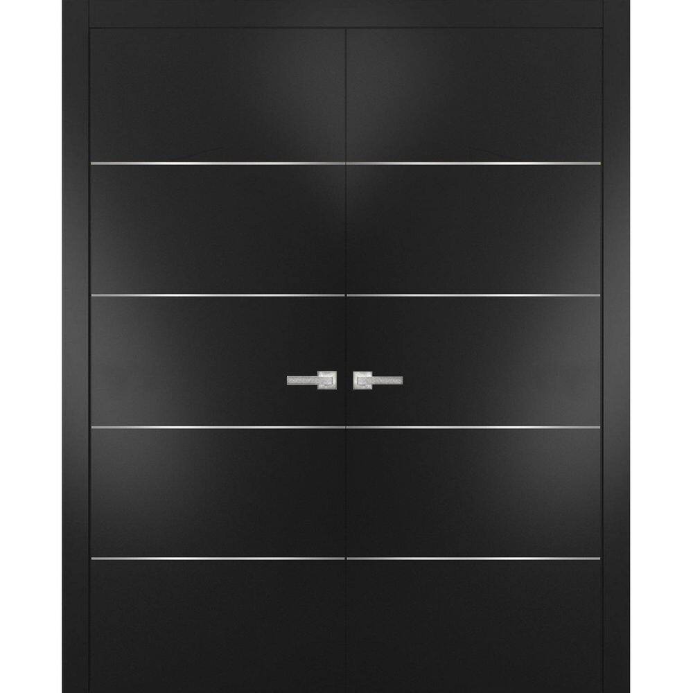 64 in. x 80 in. 2 Panel Black Matte Finished Solid Wood with Honeycomb Sliding Door with Hardware price history on PriceWatchPro