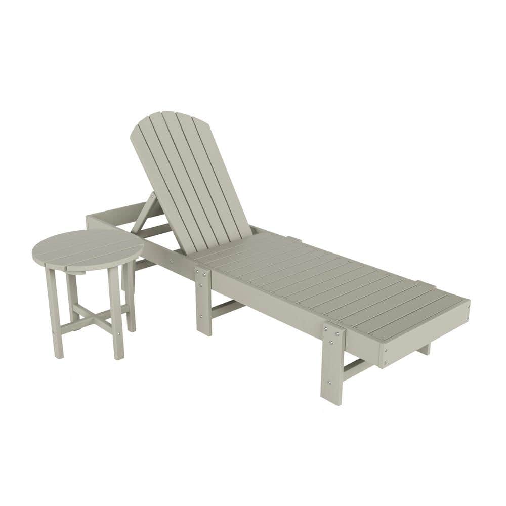 Sand HDPE Plastic Adjustable Reclining Chaise Lounge with Side Table