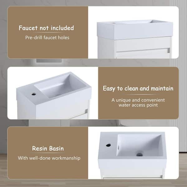 18.11 in. W x 10.24 in. D x 22.83 in. H Bathroom Vanity for Small Bathroom in White with 1-Piece White Resin Basin Top