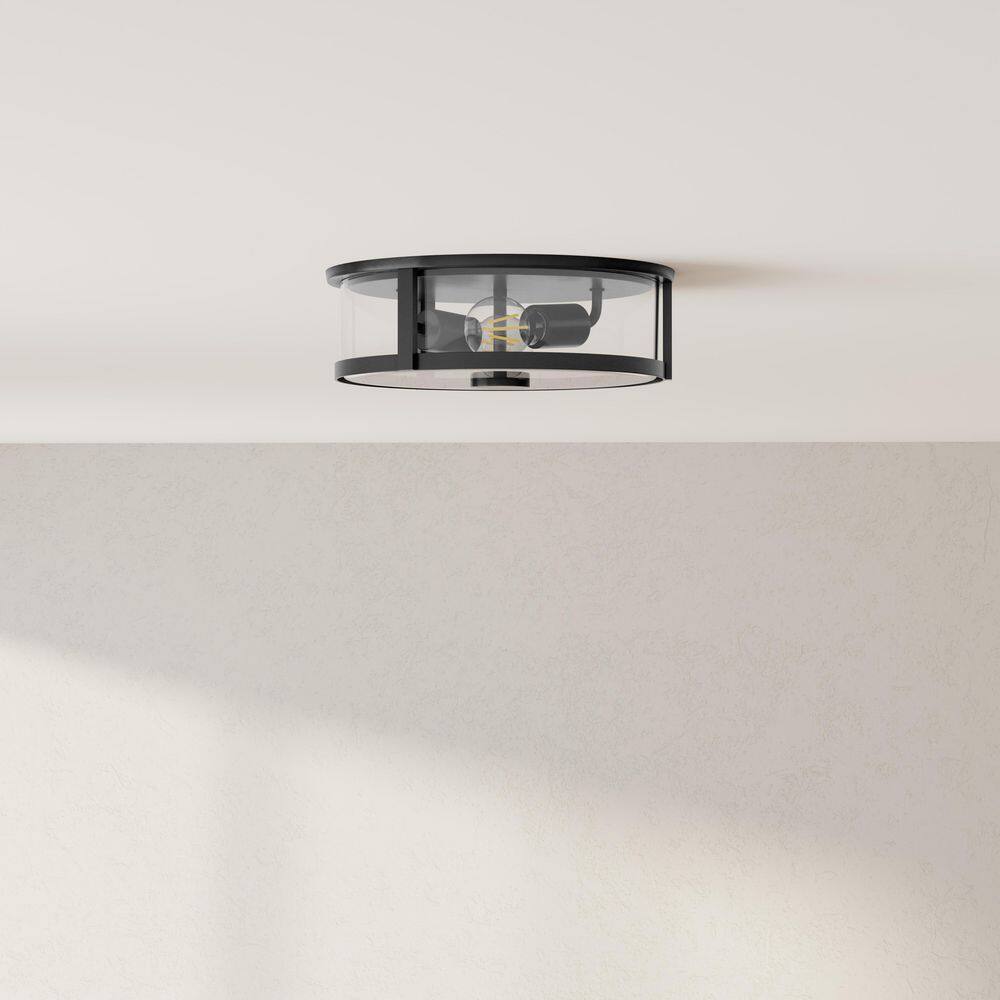 Gilliam Matte Black Glass 2-Light Flush Mount