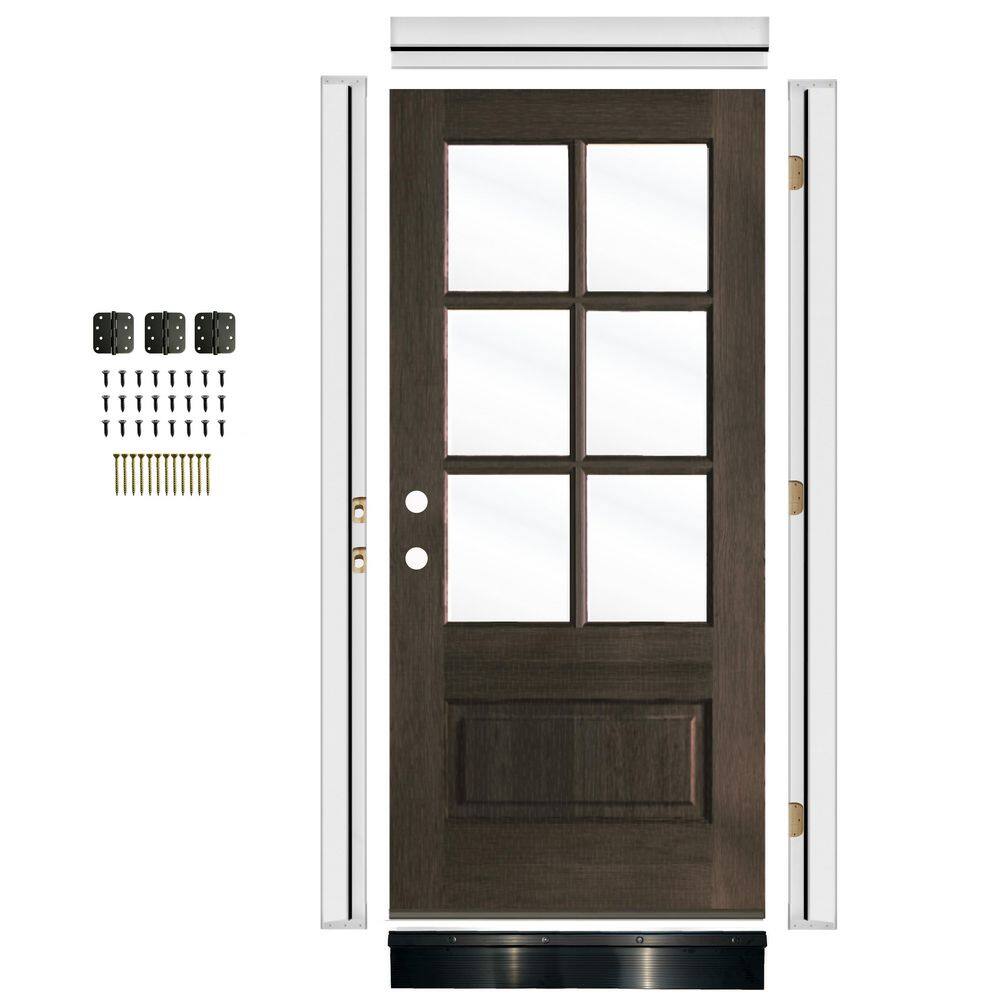 36in. x80in. Farmhouse Right-Hand 6-Lite Clear Glass True Black Stain Mahogany Wood Front Door Kit w/Quick Assemble Jamb price history on PriceWatchPro