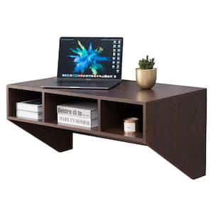 36 in. Rectangular Brown Floating Desk with Shelves