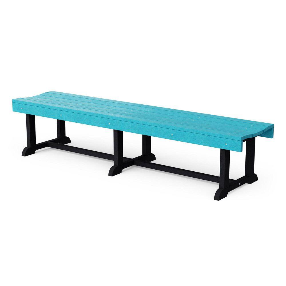 Heritage 68 in. Aruba Blue and Black HDPE Plastic Outdoor Patio Backless Bench price history on PriceWatchPro