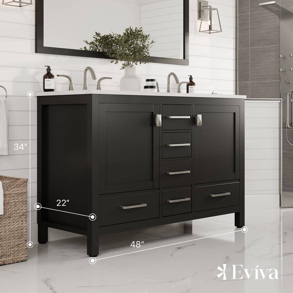 Espresso Solid Wood Double Sink Bathroom Vanity with Carrara Quartz Top