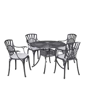 Grenada Charcoal Gray 42 in. 5-Piece Cast Aluminum Round Outdoor Dining Set with Gray Cushions