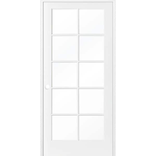 Krosswood Doors 36 in. x 80 in. Shaker MDF Primed Solid Core Wood Low-E Glass Right-Hand 10-Lite Clear Single Prehung Interior Door