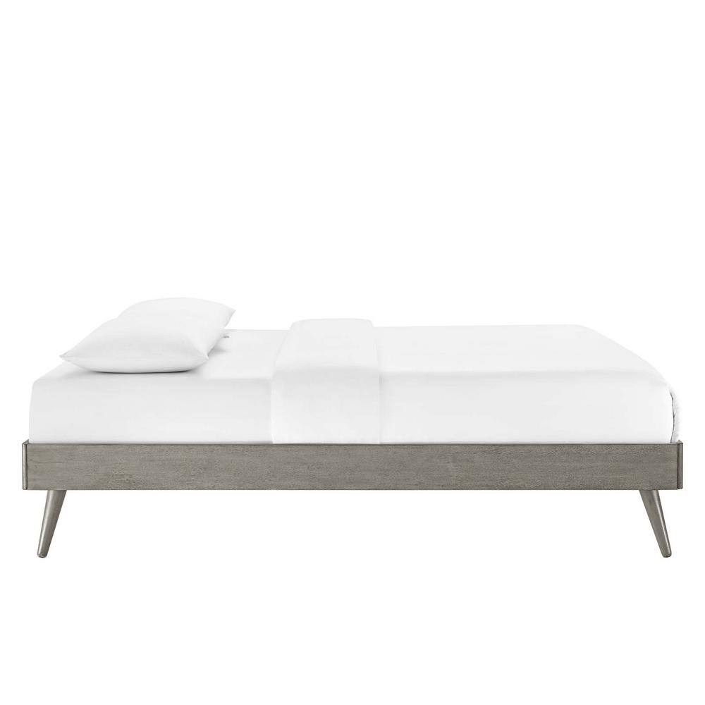 Margo Mid-Century Gray Queen Platform Bed with Wood Slats