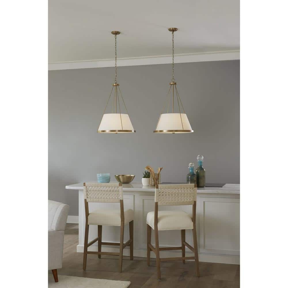 Saffert 22" Vintage Brass and Glass 3-Light Pendant