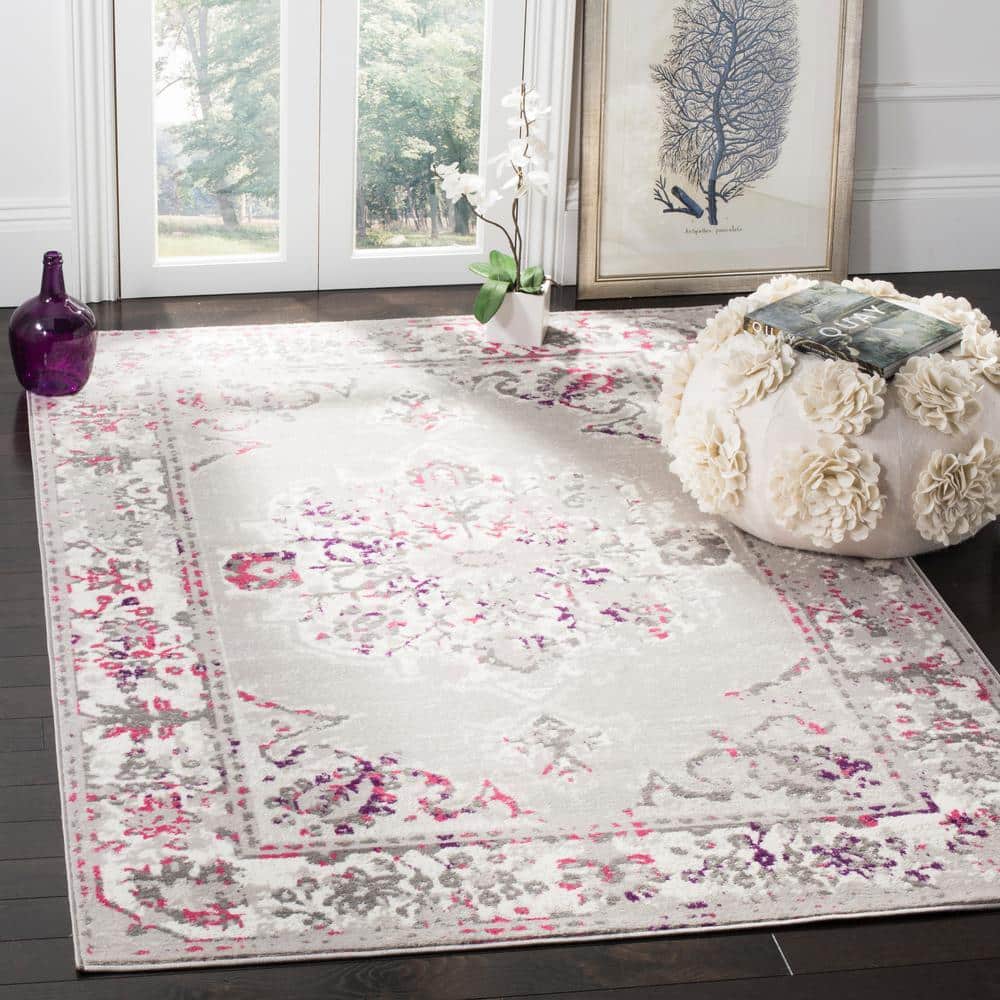 Gray and Pink Medallion 6' x 9' Reversible Area Rug