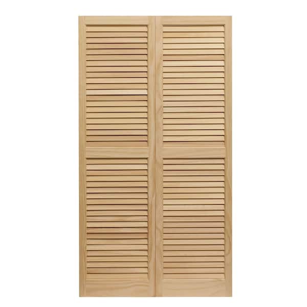 15 in. x 80 in. Louvered Shutters Pair Unfinished Pine