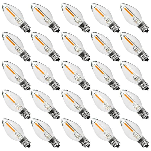 0.6-Watt Warm White 2200K C7 Candelabra LED Night Light Bulb, E12 Chandelier Base, 50LM Dimmable (25-Pack)