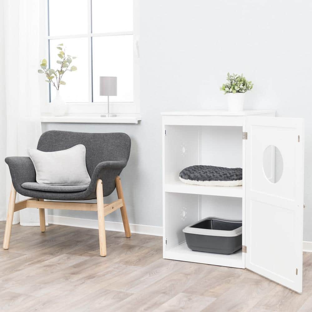 White Wooden 2-Story Cat Litter Box Enclosure