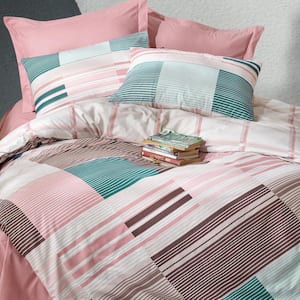Mint Meets Pink Duvet Cover Set : Pink, Full Size Duvet Cover, 1 Duvet Cover, 1 Fitted Sheet and 2 Pillowcases