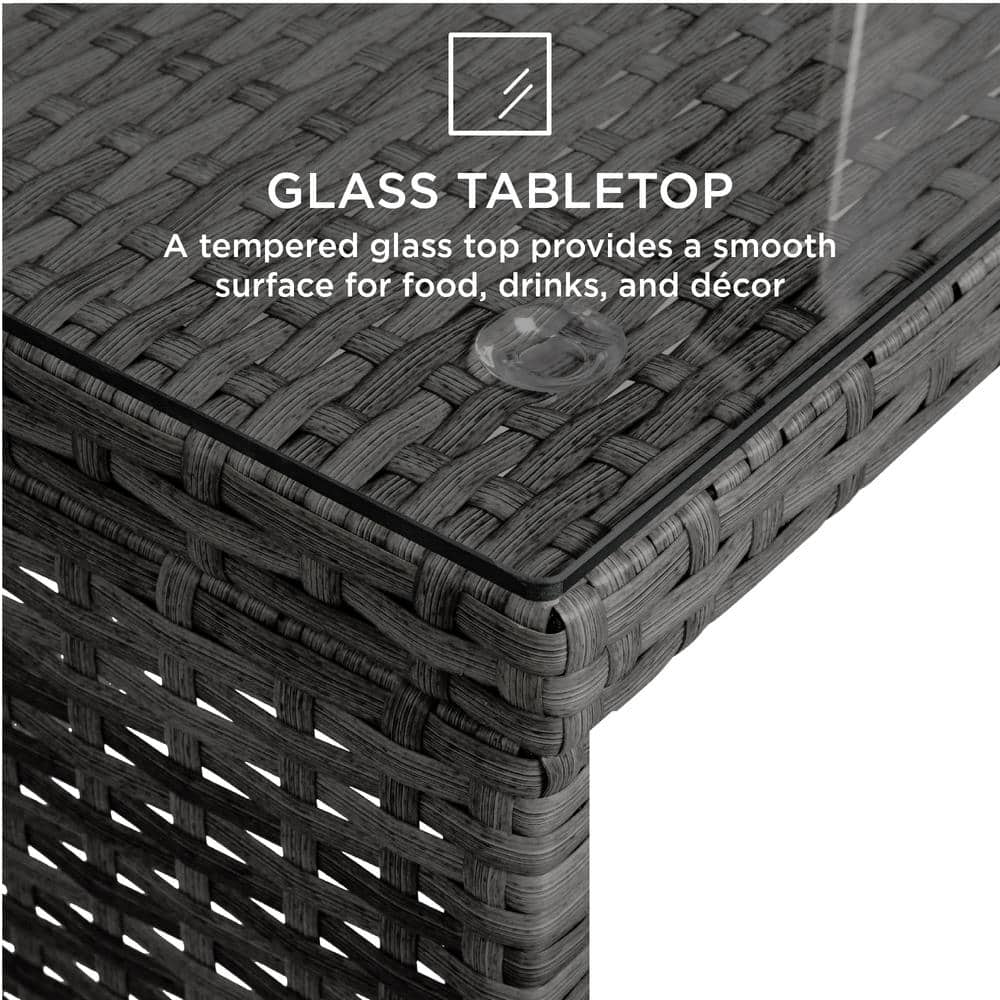 Gray 4-Piece Wicker Patio Furniture Set with Cushions and Glass Table