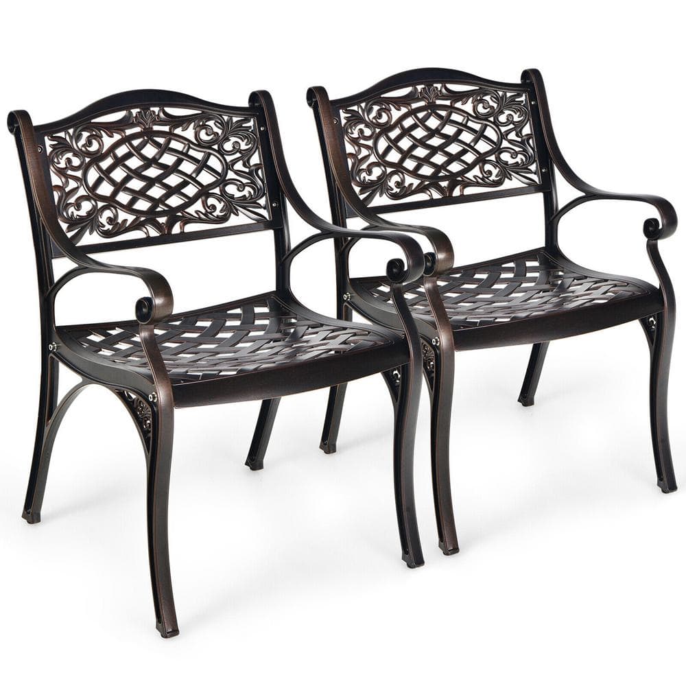 Gymax Outdoor Dining Chairs Cast Aluminum Patio Bistro Chairs Armchairs (Set of 2) GYM09710