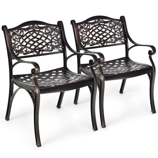 Gymax Outdoor Dining Chairs Cast Aluminum Patio Bistro Chairs Armchairs (Set of 2)