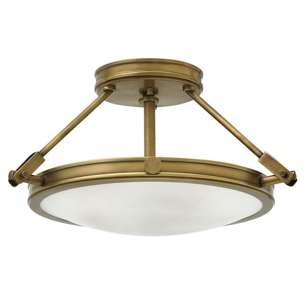 Collier 15.25 in. 3-Light Heritage Brass Semi-Flush Mount