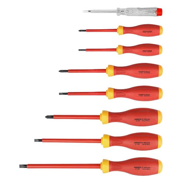 Insulated Screwdriver Set 4.7 in. Shank 7 Bit Red Insulated Electrician Magnetic Non-Slip Handle (9-Piece)