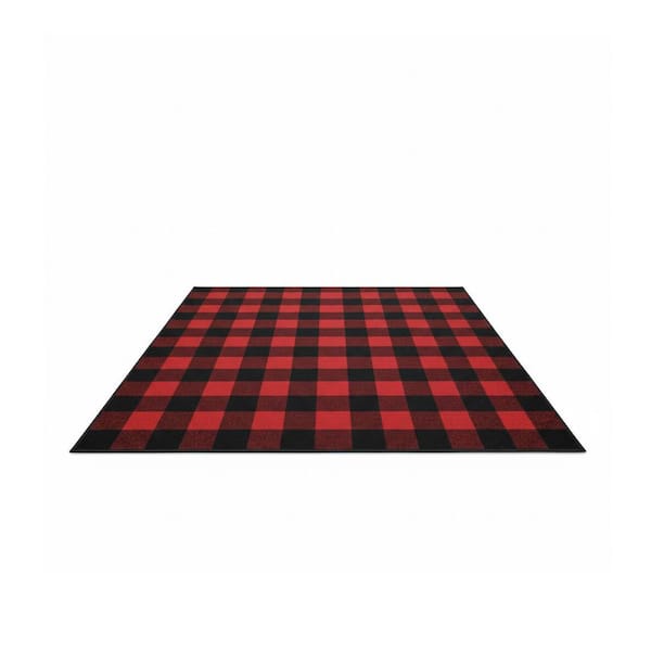 Christmas Rug Red and Black 36 in. x 60 in. Checkered Entryway Rug