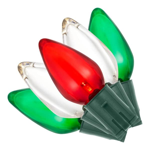 100 Count Red/Green/Warm White Steady Lit Super-Bright C9 LED Lights